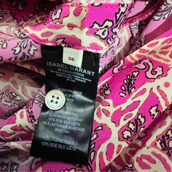 ISABEL MARANT Albini gathered printed silk-blend midi  Floral Pink Dress NEW - Picture 5 of 9